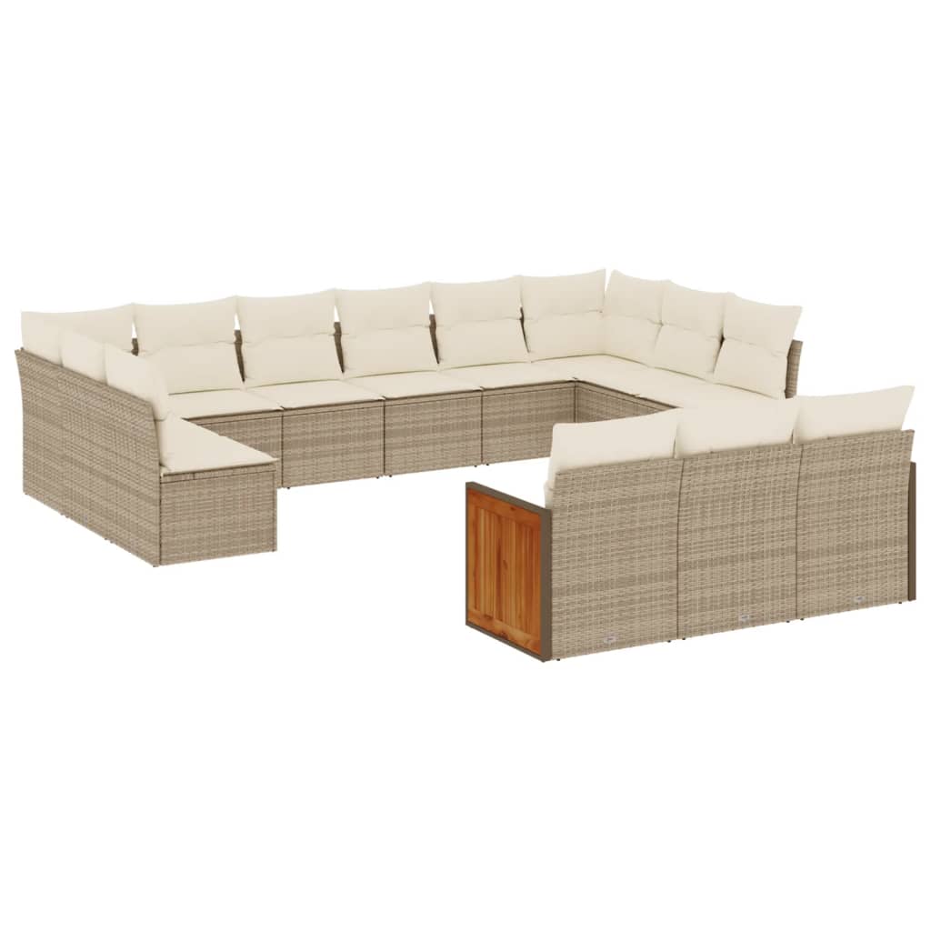Set Divano da Giardino 13 pz con Cuscini Beige in Polyrattan - homemem39
