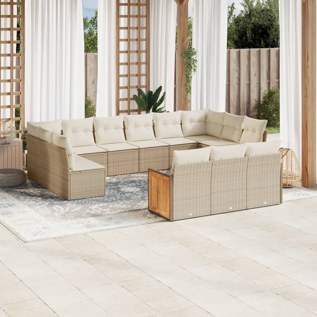 Set Divano da Giardino 13 pz con Cuscini Beige in Polyrattan - homemem39