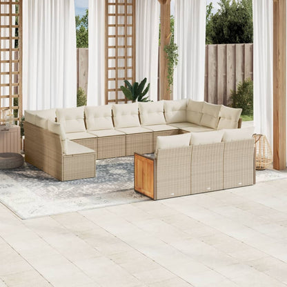 Set Divano da Giardino 13 pz con Cuscini Beige in Polyrattan - homemem39