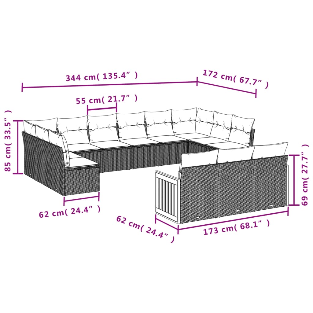 Set Divano da Giardino 13 pz con Cuscini Beige in Polyrattan | homemem39