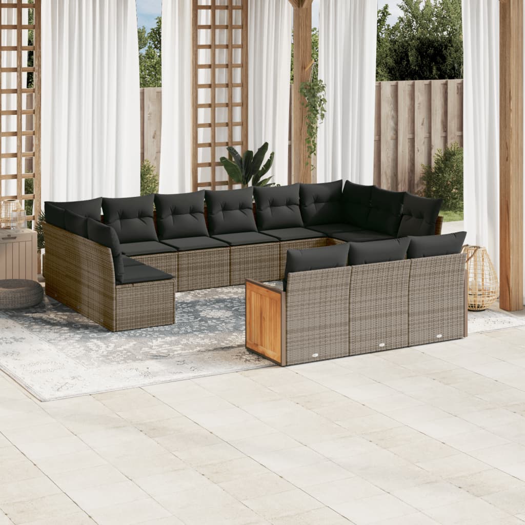 Set Divani da Giardino 13 pz con Cuscini Grigio in Polyrattan - homemem39