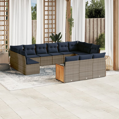 Set Divani da Giardino 13 pz con Cuscini Grigio in Polyrattan | homemem39