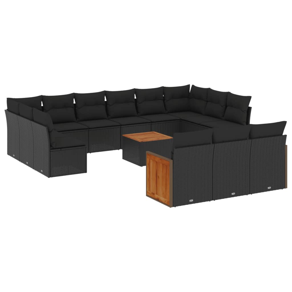 Set Divani da Giardino 14pz con Cuscini in Polyrattan Nero - homemem39
