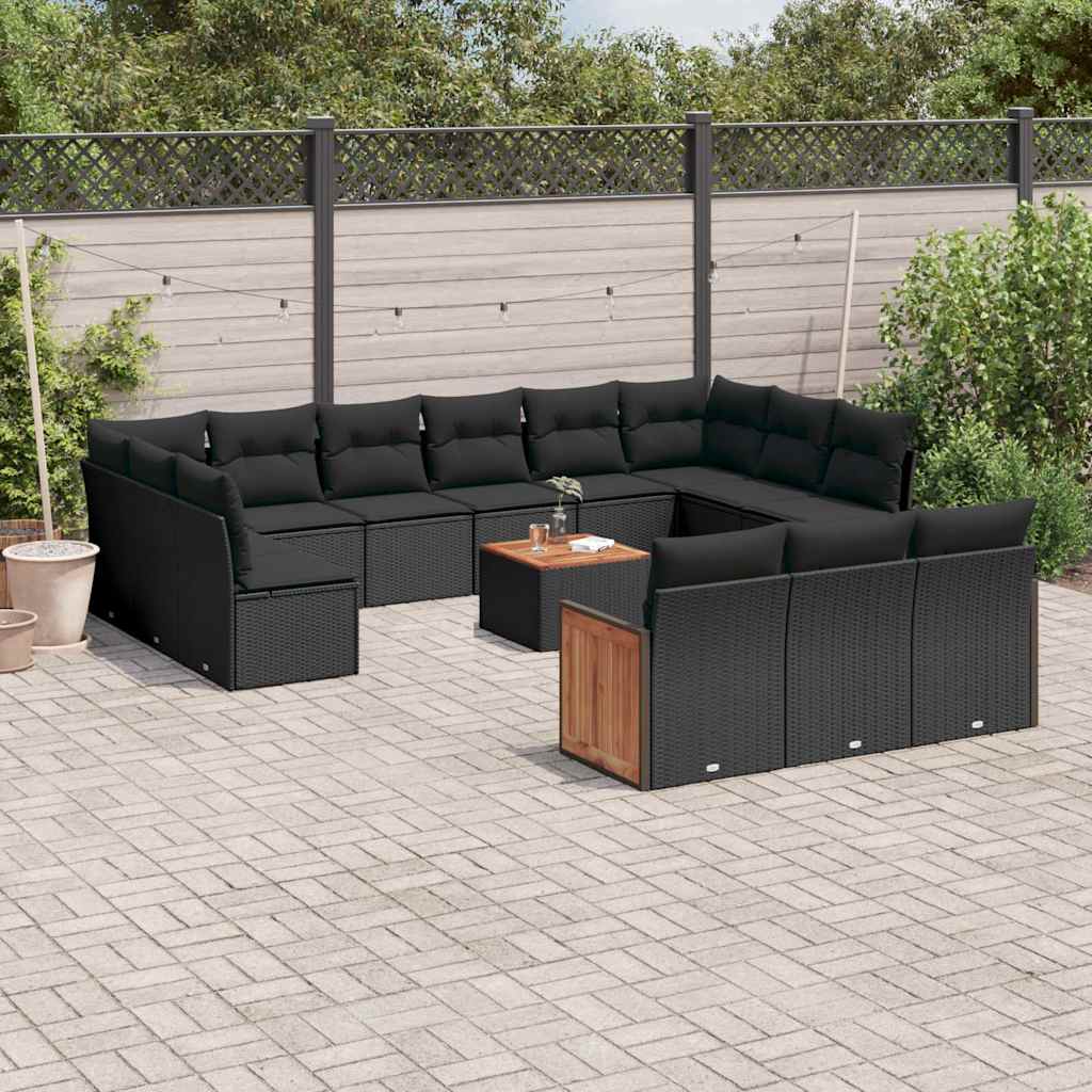 Set Divani da Giardino 14pz con Cuscini in Polyrattan Nero | homemem39