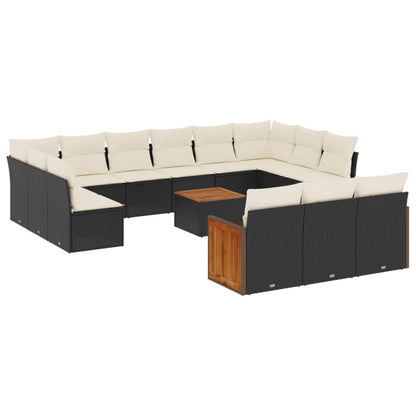 Set Divani da Giardino 14pz con Cuscini in Polyrattan Nero | homemem39