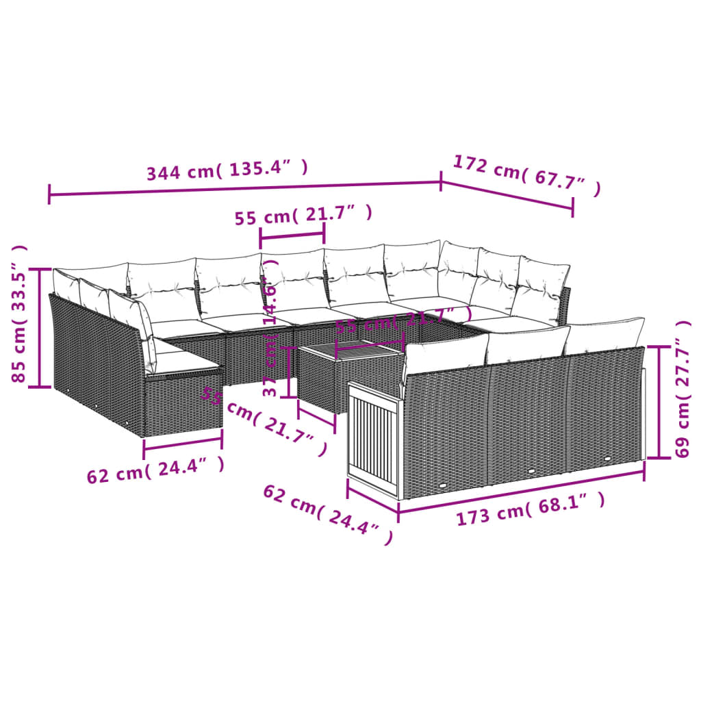 Set Divani da Giardino 14pz con Cuscini in Polyrattan Nero | homemem39