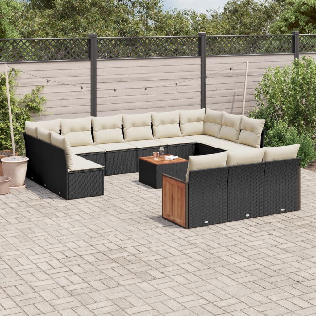 Set Divani da Giardino 14pz con Cuscini in Polyrattan Nero - homemem39