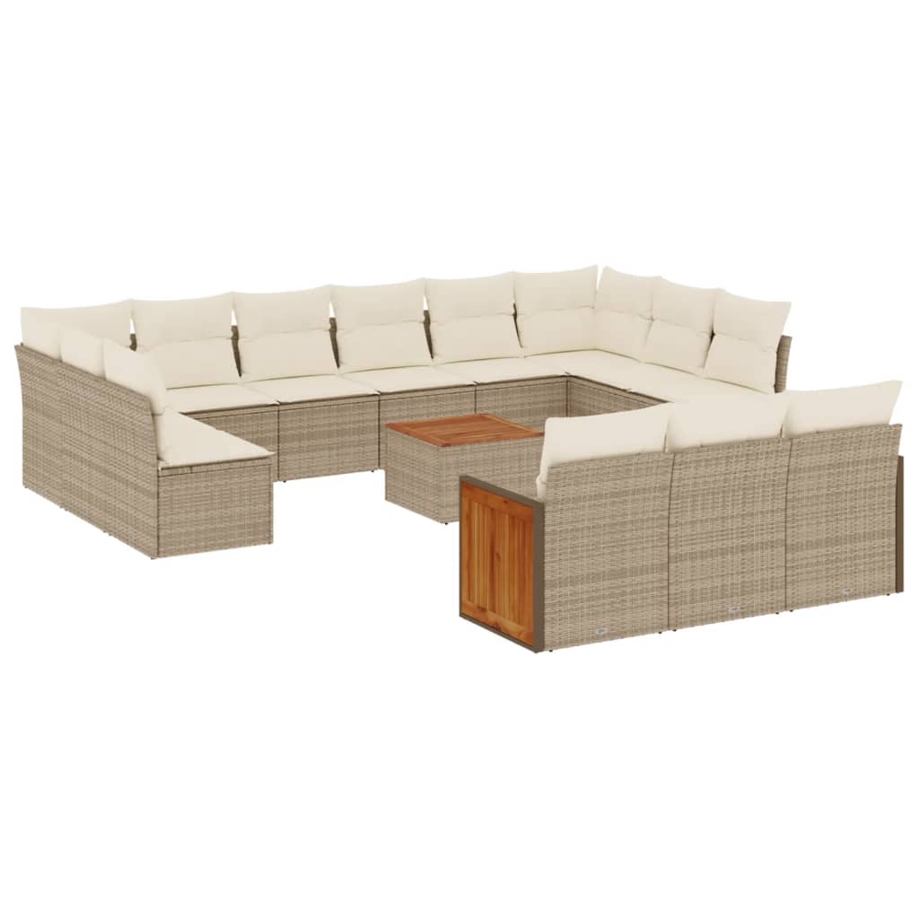 Set Divani da Giardino 14pz con Cuscini in Polyrattan Beige - homemem39