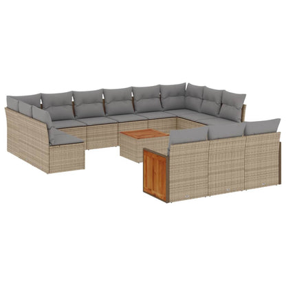 Set Divani da Giardino 14pz con Cuscini in Polyrattan Beige | homemem39