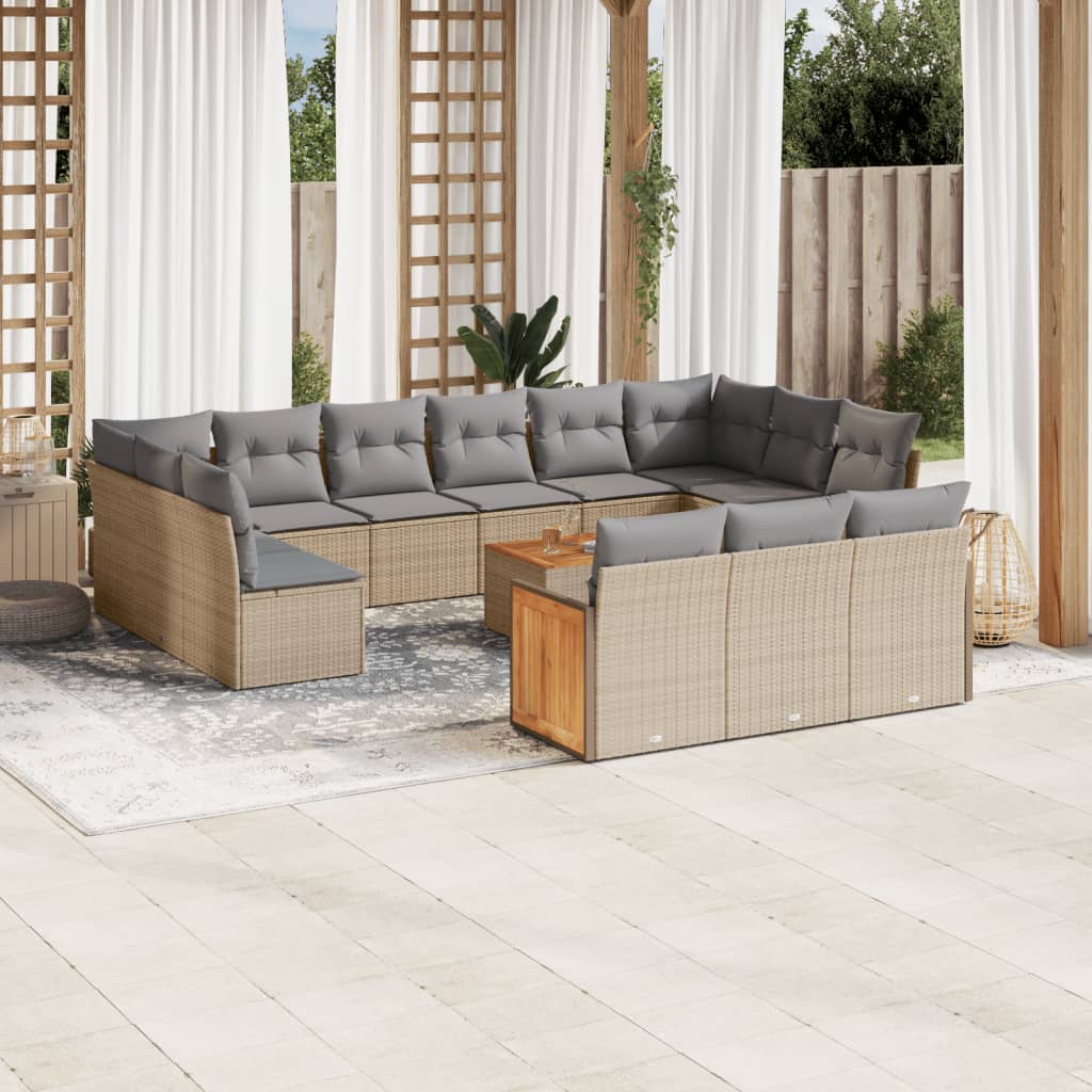 Set Divani da Giardino 14pz con Cuscini in Polyrattan Beige | homemem39