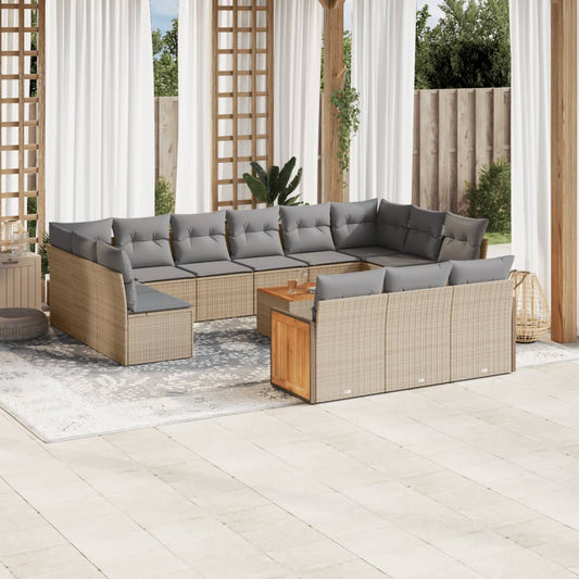 Set Divani da Giardino 14pz con Cuscini in Polyrattan Beige | homemem39