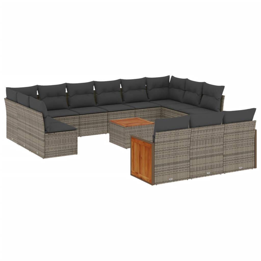 Set Divani da Giardino 14pz con Cuscini in Polyrattan Grigio | homemem39