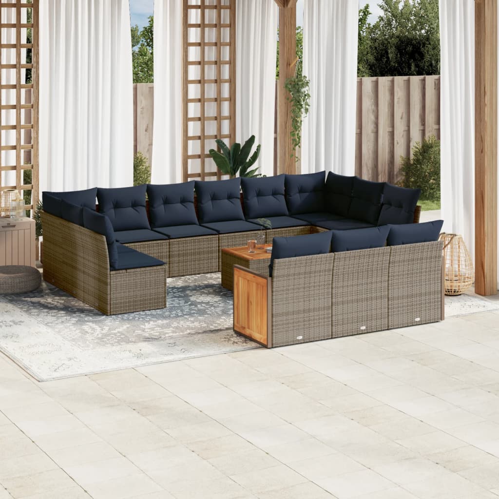 Set Divani da Giardino 16 pz con Cuscini Grigio in Polyrattan | homemem39