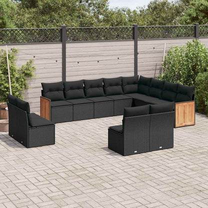 Set Divani da Giardino 12 pz con Cuscini Nero in Polyrattan | homemem39