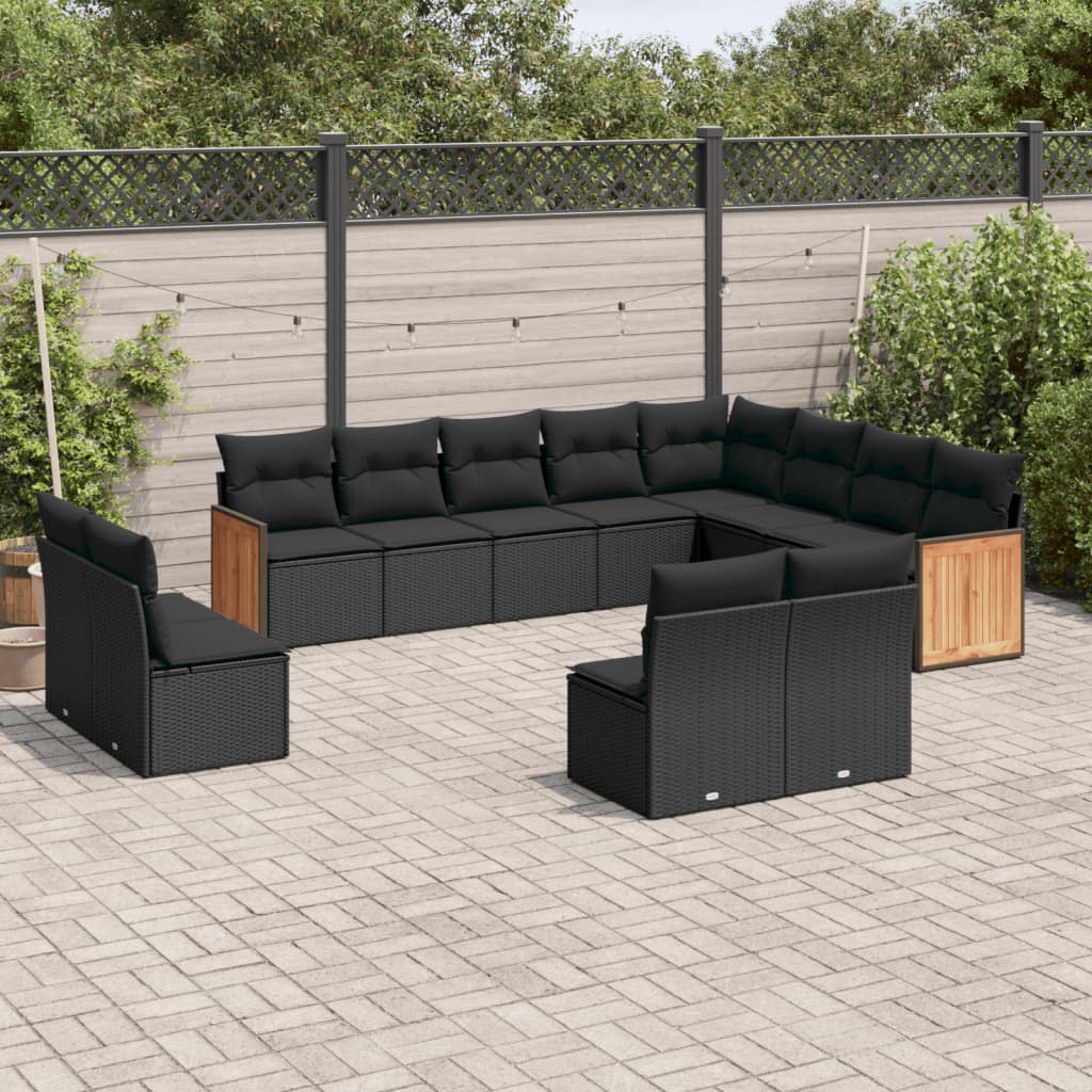 Set Divani da Giardino 12 pz con Cuscini Nero in Polyrattan - homemem39