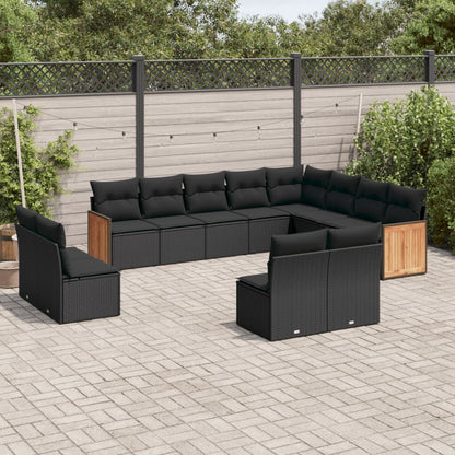 Set Divani da Giardino 12 pz con Cuscini Nero in Polyrattan - homemem39