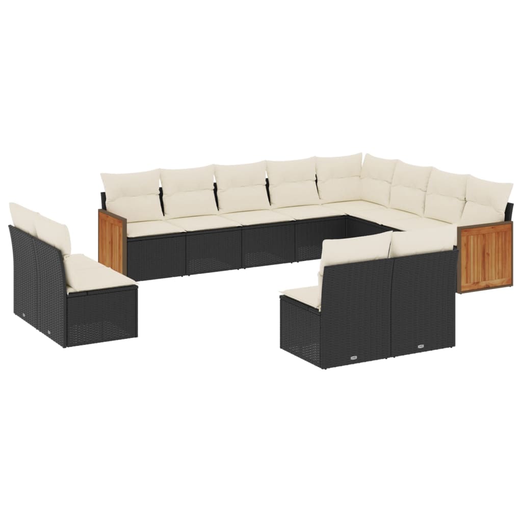 Set Divani da Giardino 12 pz con Cuscini Nero in Polyrattan - homemem39