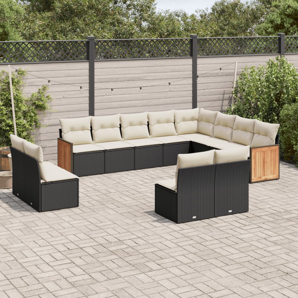 Set Divani da Giardino 12 pz con Cuscini Nero in Polyrattan | homemem39