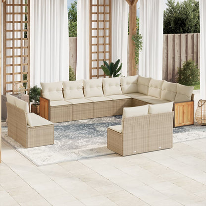 Set Divani da Giardino 12 pz con Cuscini Beige in Polyrattan - homemem39