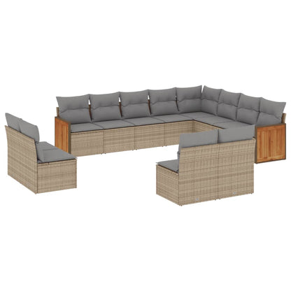 Set Divani da Giardino 12 pz con Cuscini Beige in Polyrattan - homemem39