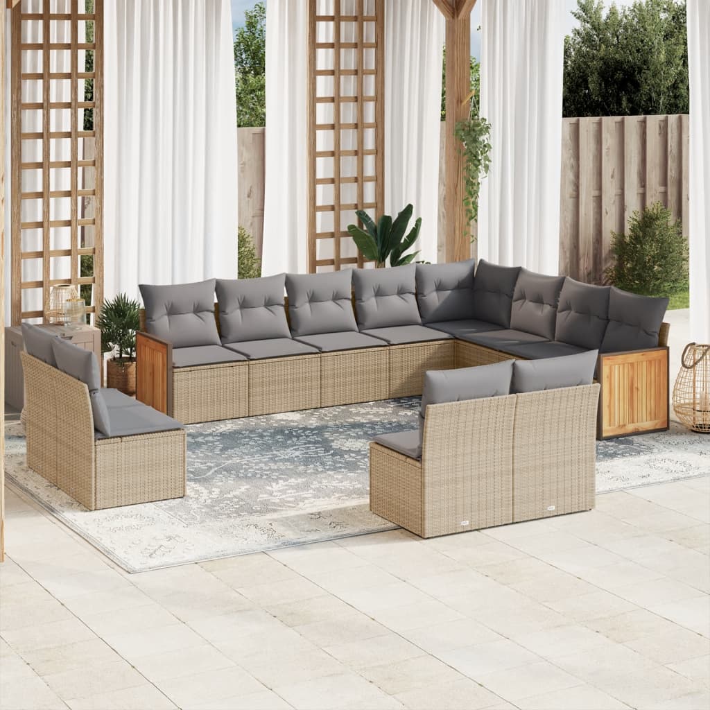 Set Divani da Giardino 12 pz con Cuscini Beige in Polyrattan | homemem39
