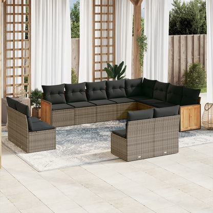 Set Divani da Giardino 12 pz con Cuscini Grigio in Polyrattan - homemem39