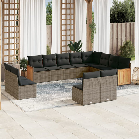Set Divani da Giardino 12 pz con Cuscini Grigio in Polyrattan - homemem39