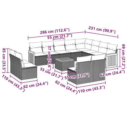 Set Divani da Giardino 13pz con Cuscini Nero in Polyrattan | homemem39