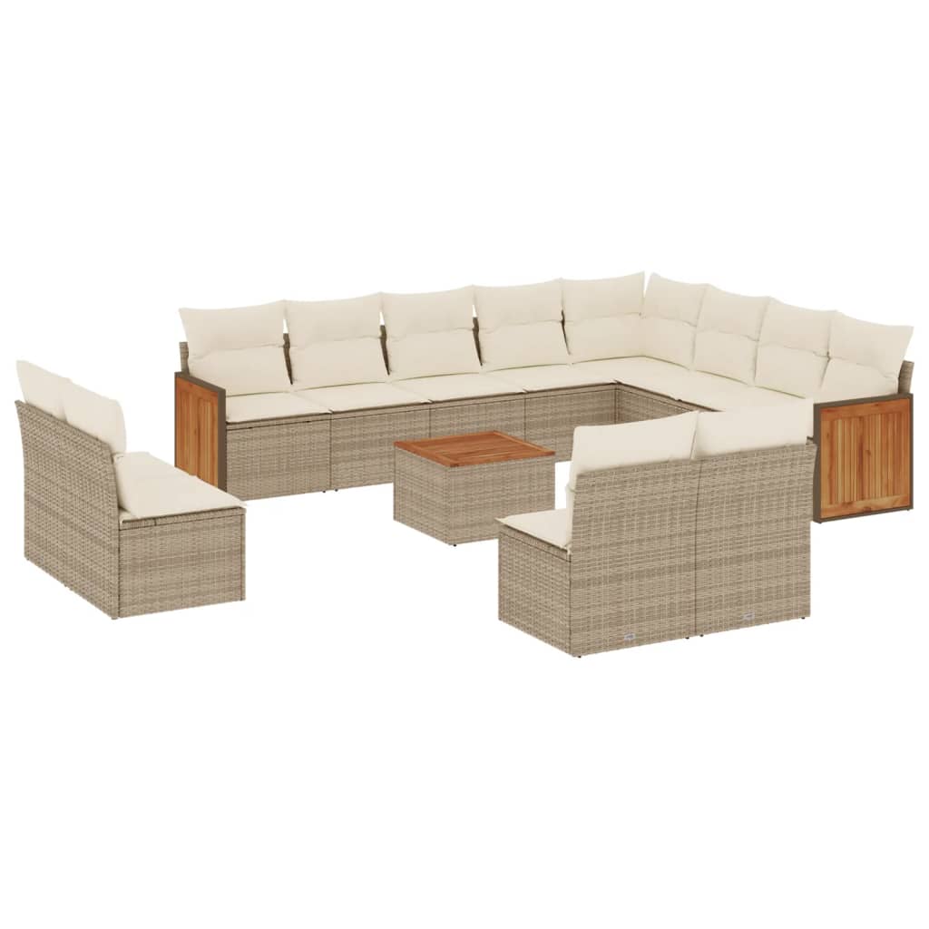 Set Divano da Giardino 13 pz con Cuscini Beige in Polyrattan - homemem39