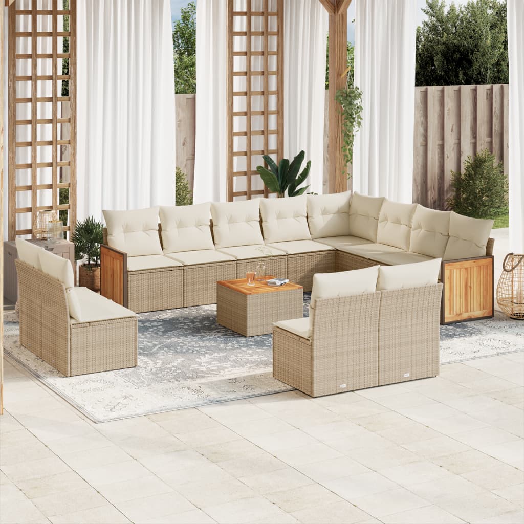 Set Divano da Giardino 13 pz con Cuscini Beige in Polyrattan - homemem39