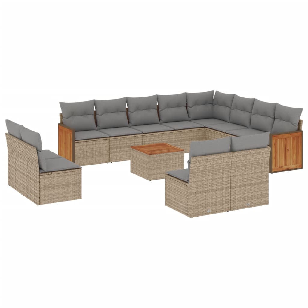 Set Divano da Giardino 13 pz con Cuscini Beige in Polyrattan - homemem39