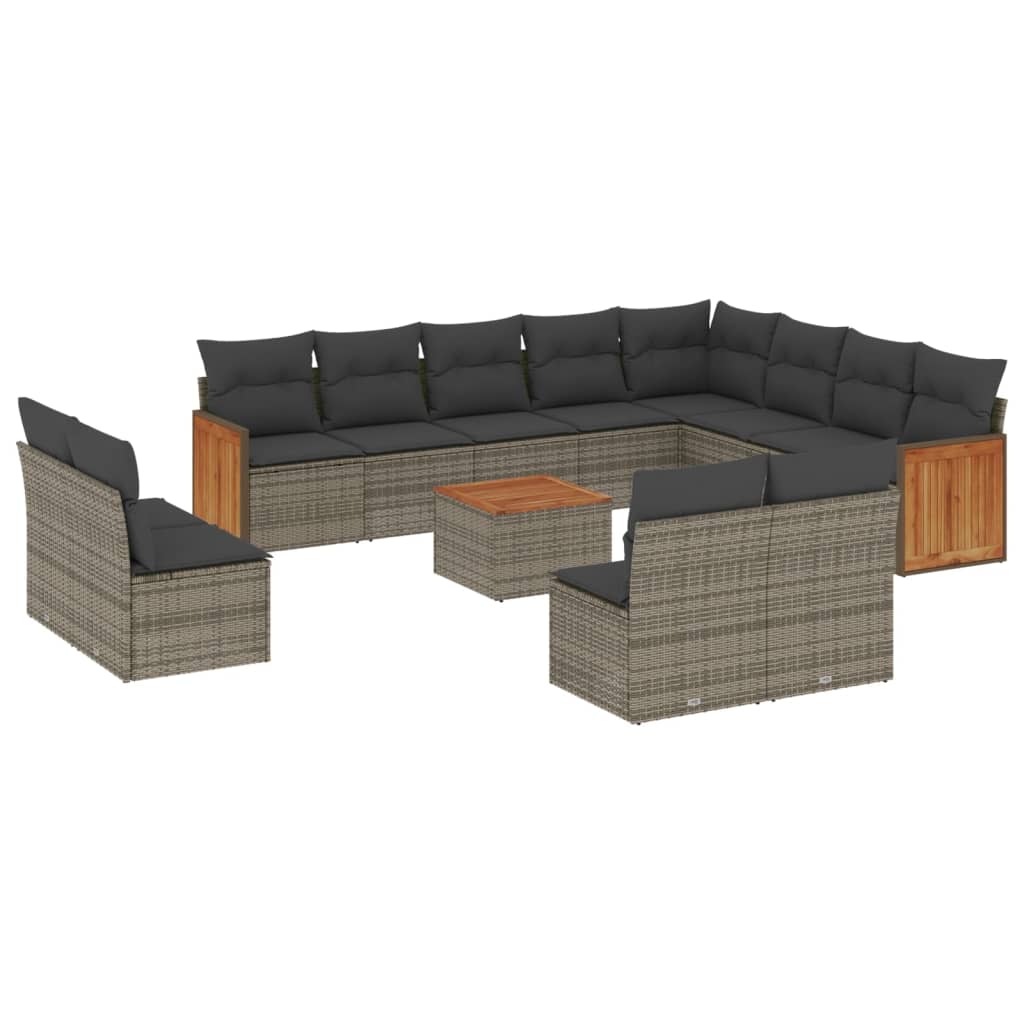Set Divani da Giardino 13 pz con Cuscini Grigio in Polyrattan | homemem39