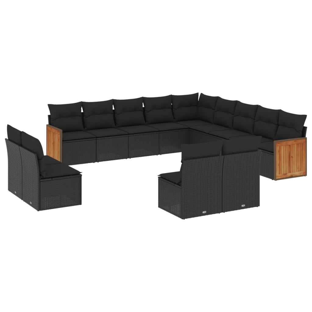 Set Divani da Giardino 13pz con Cuscini Nero in Polyrattan - homemem39