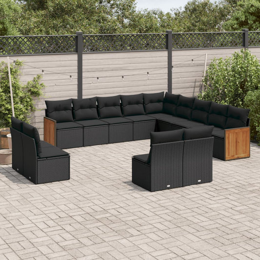 Set Divani da Giardino 13pz con Cuscini Nero in Polyrattan - homemem39