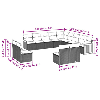 Set Divani da Giardino 13pz con Cuscini Nero in Polyrattan | homemem39