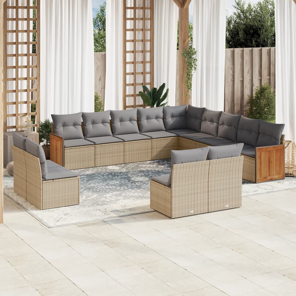 Set Divano da Giardino 13 pz con Cuscini Beige in Polyrattan - homemem39