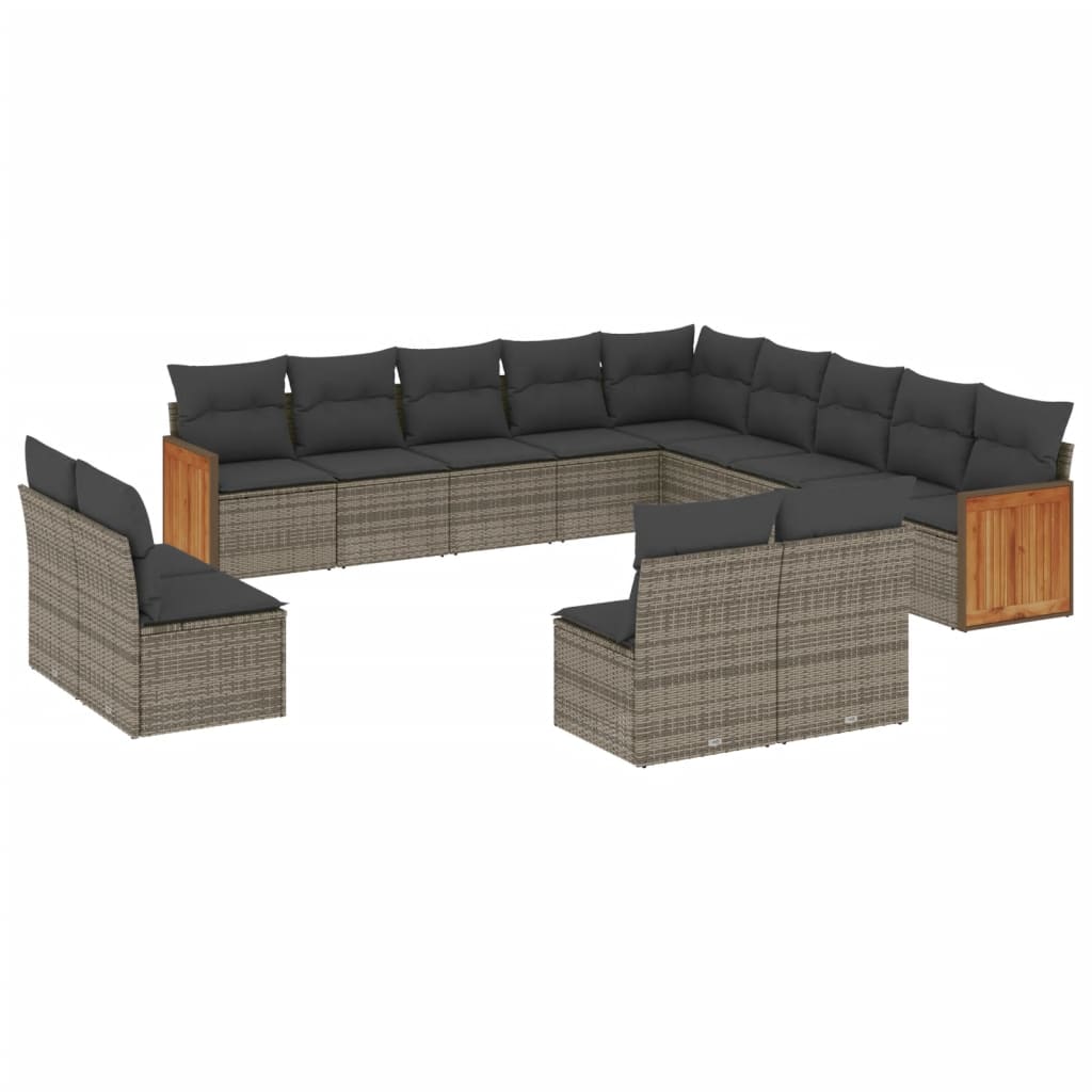 Set Divani da Giardino 13 pz con Cuscini Grigio in Polyrattan - homemem39