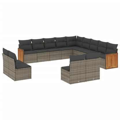 Set Divani da Giardino 13 pz con Cuscini Grigio in Polyrattan - homemem39