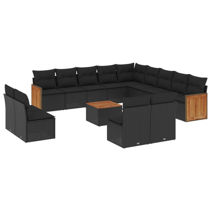 Set Divani da Giardino 14pz con Cuscini in Polyrattan Nero - homemem39