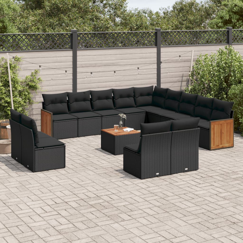 Set Divani da Giardino 14pz con Cuscini in Polyrattan Nero - homemem39