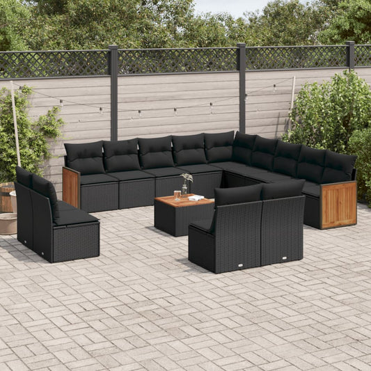 Set Divani da Giardino 14pz con Cuscini in Polyrattan Nero - homemem39