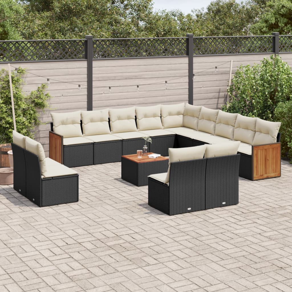 Set Divani da Giardino 14pz con Cuscini in Polyrattan Nero | homemem39