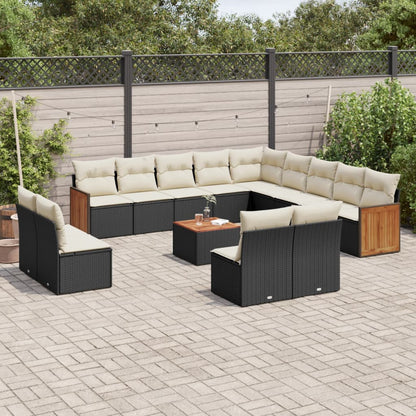 Set Divani da Giardino 14pz con Cuscini in Polyrattan Nero | homemem39