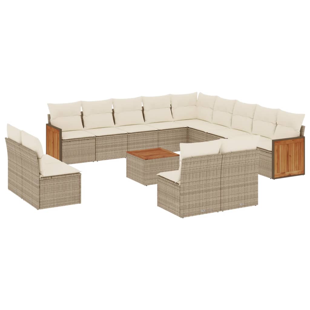 Set Divani da Giardino 14pz con Cuscini in Polyrattan Beige - homemem39