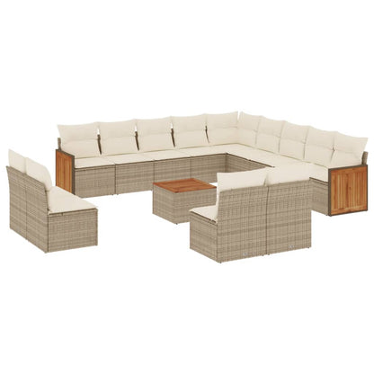 Set Divani da Giardino 14pz con Cuscini in Polyrattan Beige - homemem39