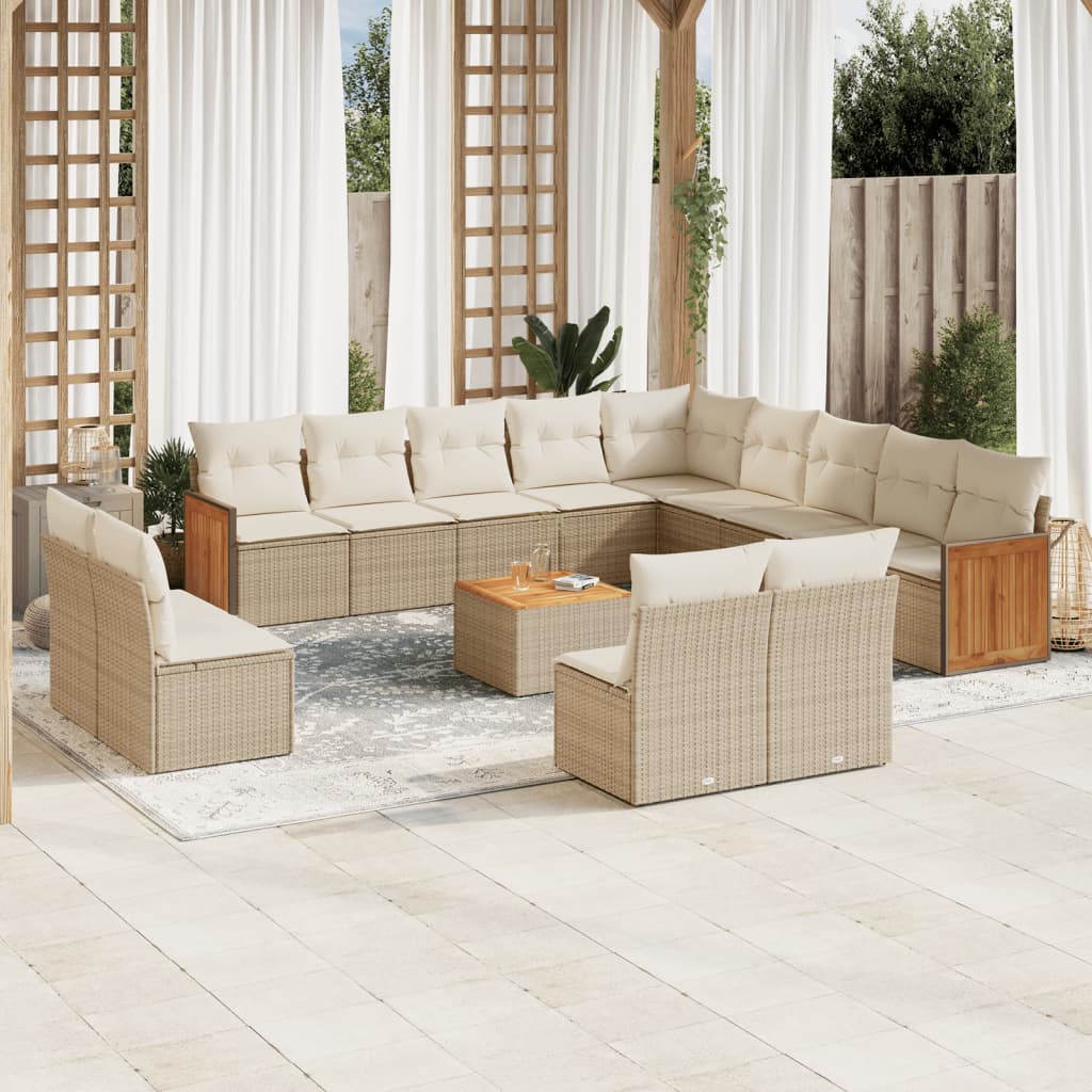 Set Divani da Giardino 14pz con Cuscini in Polyrattan Beige - homemem39