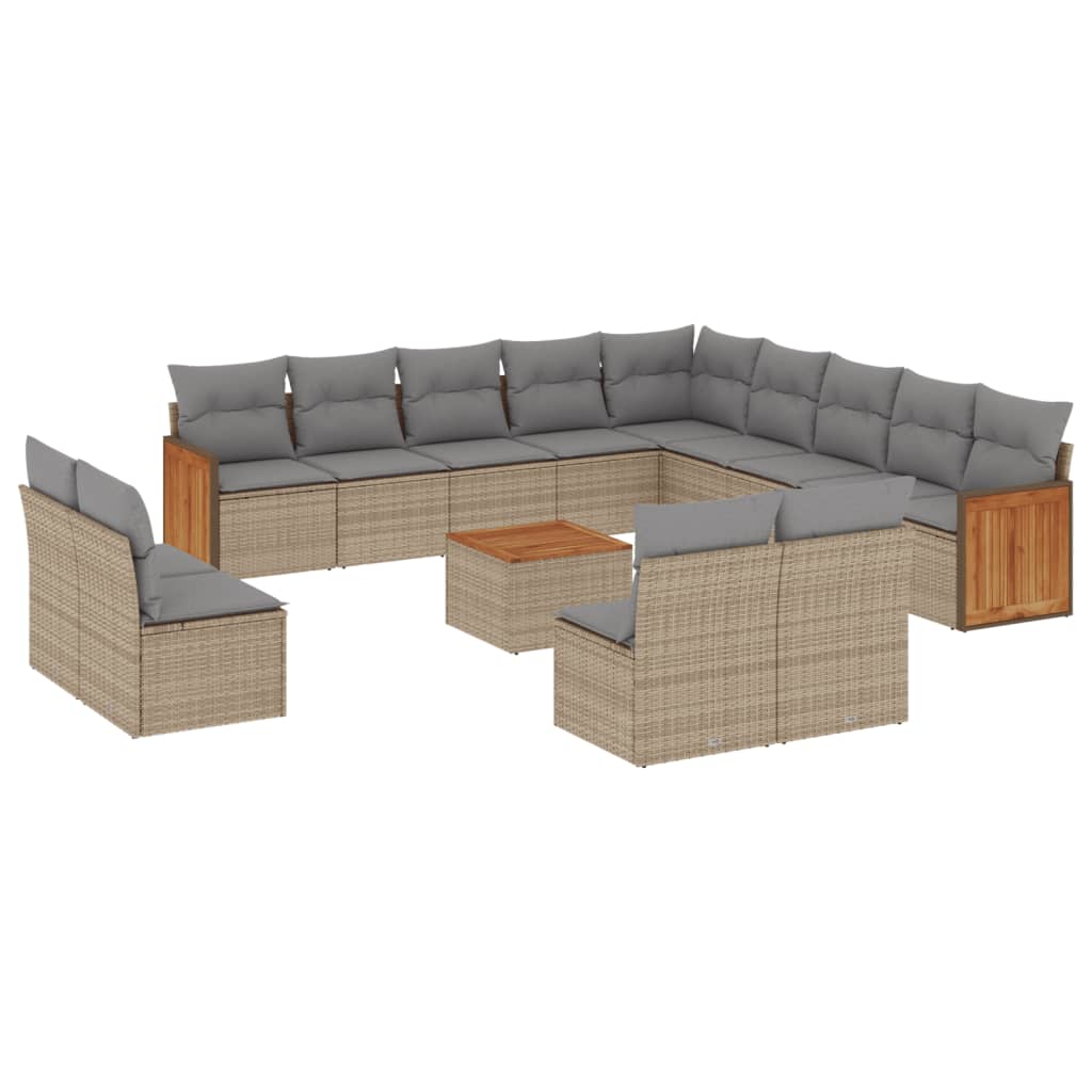 Set Divani da Giardino 14pz con Cuscini in Polyrattan Beige - homemem39