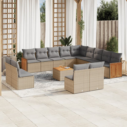 Set Divani da Giardino 14pz con Cuscini in Polyrattan Beige - homemem39