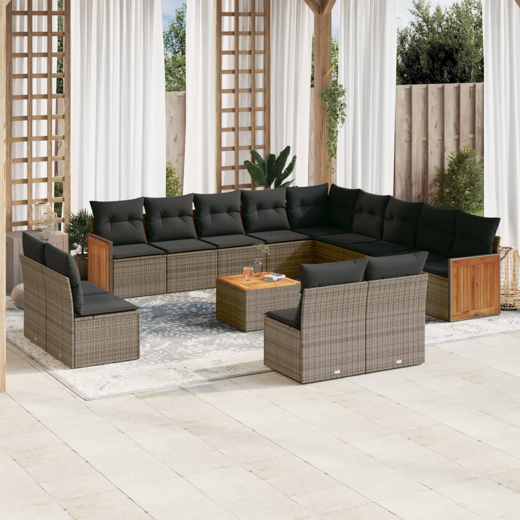Set Divani da Giardino 14pz con Cuscini in Polyrattan Grigio | homemem39