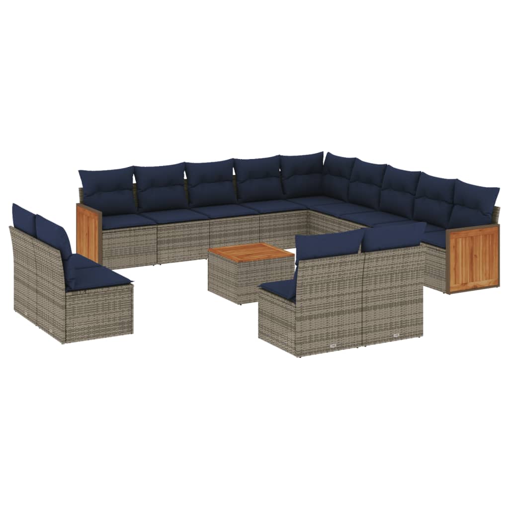 Set Divani da Giardino 14 pz con Cuscini Grigio in Polyrattan | homemem39